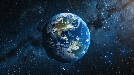 Obraz premium Incredible view of Earth from space showing North and South America. Beautiful cosmic backdrop filled with stars. Perfect for educational and environmental content