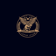 Obraz premium Ancient Greek Circle Emblem with Griffin Vector, Simple Griffin Circle Design on Dark Blue Background