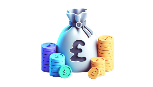 Bag of money with stacks of gold coins on a white background, representing wealth and savings. Ideal for finance-related businesses, banking, investment firms, and economic concepts. Premium PNG 