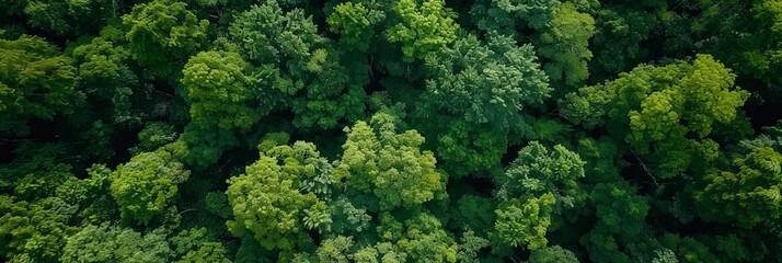 Aerial perspective of forest canopy absorbing co2 for carbon neutrality and net zero emissions