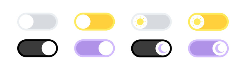 Enable Turn Off Buttons Set Icons. Day Night Icon Buttons. Flat style. Vector icons.