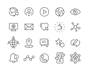 Social Media Icons - Vector Line. Editable Stroke. 