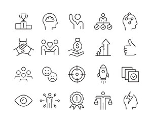 Fototapeta premium Core Values Icons - Vector Line. Editable Stroke. 