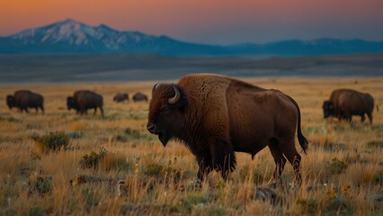 Bison with Horns in the Savannah