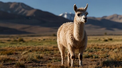 A cute alpaca grazes 