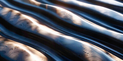 Abstract Black Oil Waves Background Texture Liquid Petroleum Dark Blue Ripples Pattern Design Graphic Resource Smooth Shiny Surface Illustration Render 3D Macro Close Up View Modern Art Concept