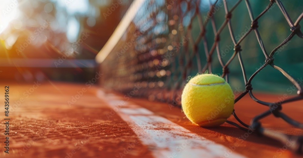 Sticker Tennis ball on the tennis court.