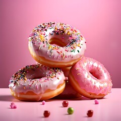 A Delicious donuts on pink background