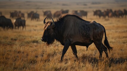 A herd of blue wildebeests