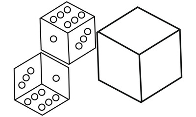Gaming dice. Black and white illustration of a dice showing the number six on the top face. Eps 10.