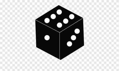Gaming dice. Black and white illustration of a dice showing the number six on the top face. Eps 10.