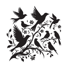 vector silhouette illustration of a bird set