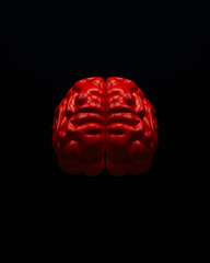 Red brain human anatomical mind intelligence neurology biology black background 3d illustration render digital rendering