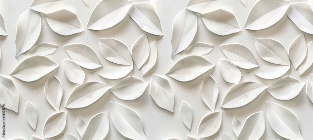 Sticker White wall with abstract leaf pattern.