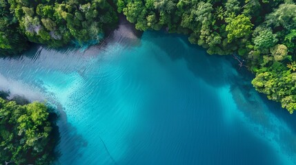 Obraz premium Aerial View of Lush Green Tropical Island Surrounded by Clear Blue Water