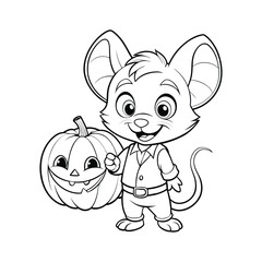 vector mouse with mouse with a flower coloring page line art