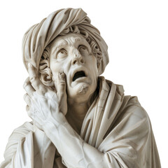 Marble statue of a distressed man agony and despair on a transparent background