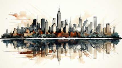 NYC skyline one thick line, black & white. Hyper minimalist. Use one line only