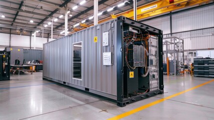 Industrial Shipping Container in Modern Factory Setting with Advanced Machinery and Equipment for Manufacturing and Storage Solutions