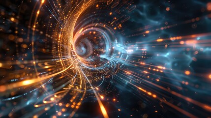 Obraz premium Abstract 3D elements merging with light trails in a cosmic dimension