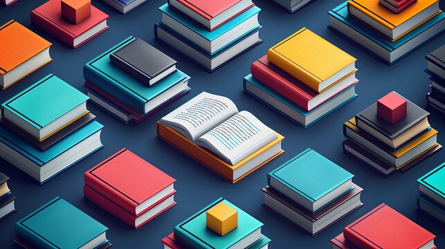 The concept of learning and reading books. Isometric flat design for training courses, tutorials, and lectures. Vector illustration can use for web banner, infographics, and website