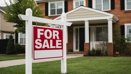 For Sale Sign Board in Front of House - Real Estate Concept