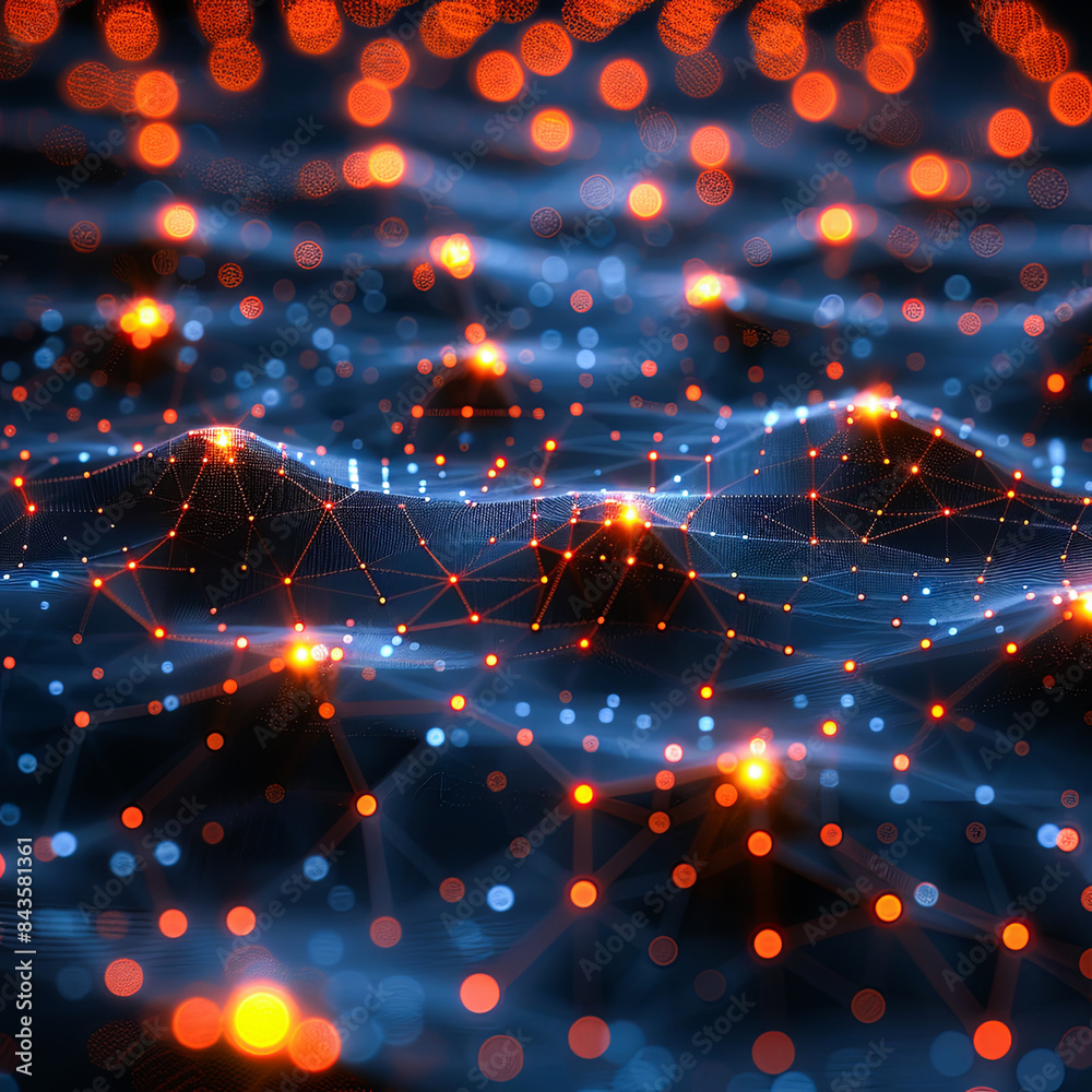 Poster abstract technology background with connecting dots and lines. big data visualization. 3d rendering