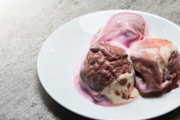melted ice cream in a dish, as a dessert