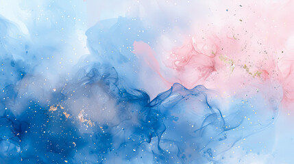 Obraz premium Blue and pink abstract watercolor background. Hand-drawn illustration.
