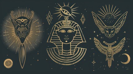 Obraz premium Ancient Egypt vintage art hipster line art Illustration vector with eye of horus