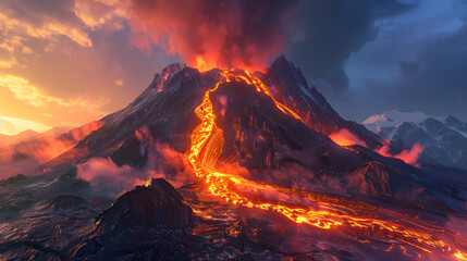 Dramatic Volcanic Eruption with Glowing Lava Flow