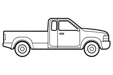 Truck side view line art vector illustration