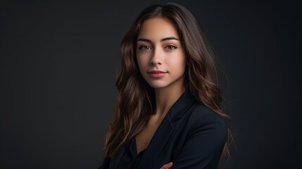 Obraz premium Happy millennial woman in glasses posting with, looking at camera, smiling. Confident female customer, young student girl, professional head shot portrait, on solid colored background