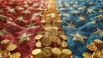 A pile of coins with a red and white star on them