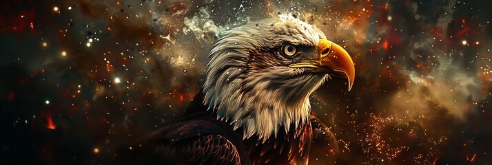 Digital art of an eagle in space - A majestic digital art piece depicting an eagle with a vibrant cosmic backdrop, indicating power and freedom