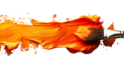 orange oil paint brush stroke on white background