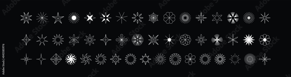 Poster Vector set of minimalist design elements, futuristic shapes and geometric figures and stars - abstract background elements for branding, packaging, prints and social media posts..
