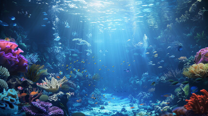Fototapeta premium An underwater world full of life, where fish and aquatic plants create a harmonious ecosystem.