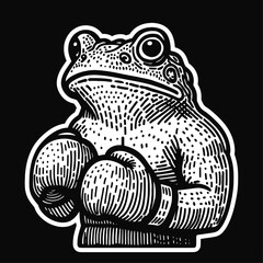 boxer frog in boxing gloves black and white sticker sketch