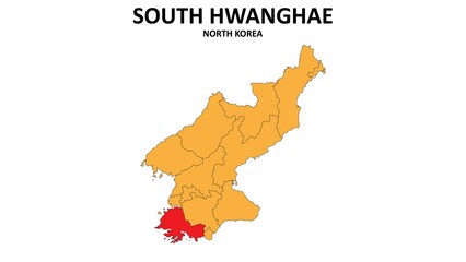 Obraz premium South Hwanghae Map in North Korea. Vector Map of North Korea. Regions map of North Korea.