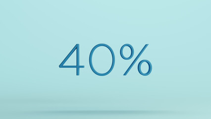 Blue 40 percent % sign business discount symbol pale background 3d illustration render digital rendering