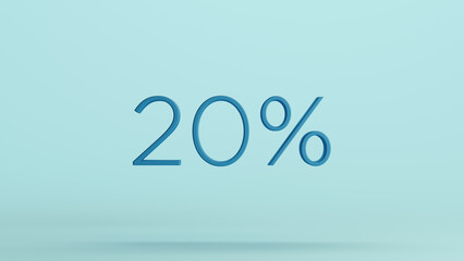 Blue 20 percent % sign business discount symbol pale background 3d illustration render digital rendering