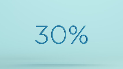 Blue 30 percent % sign business discount symbol pale background 3d illustration render digital rendering