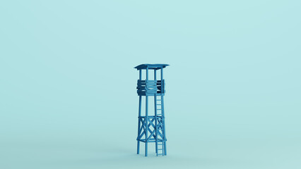 Blue lookout tower watchtower observation wooden structure soft tones pale background 3d illustration render digital rendering	
