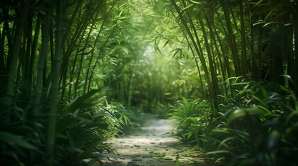 Fototapeta premium A peaceful path through a dense bamboo forest.