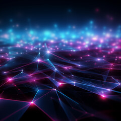 Obraz premium Futuristic Neon Light Streaks in a Digital Space, Immerse yourself in this captivating digital artwork showcasing a futuristic scene of neon light streaks. The vibrant neon pink and blue lines cascade