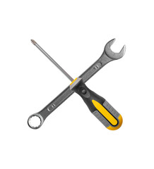 Isolated repair tools for industrial and construction work. Includes wrenches, spanners, and hammers. Essential equipment for handymen and DIY enthusiasts, perfect for home, cutout transparent PNG