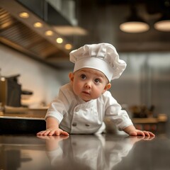 AI generator images of Portrait of a chef, little boy wearing a chef's uniform