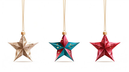 hanging Christmas stars isolated on white background