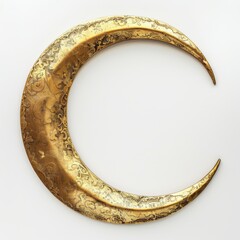Ornate Gold Crescent Moon Decoration on White Background